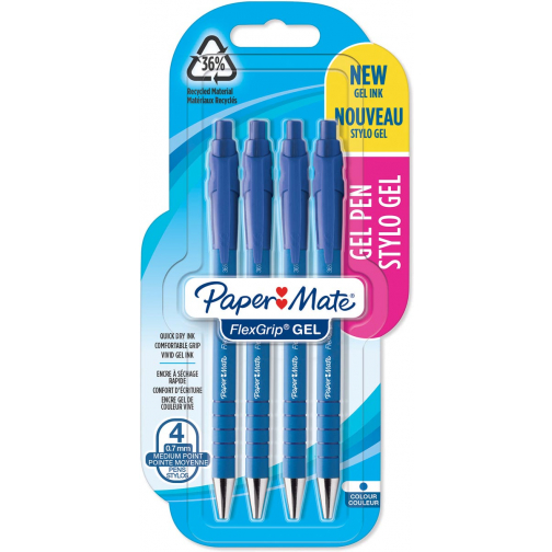 Paper Mate stylo bille Flexgrip Gel, blister de 4 pièces, bleu
