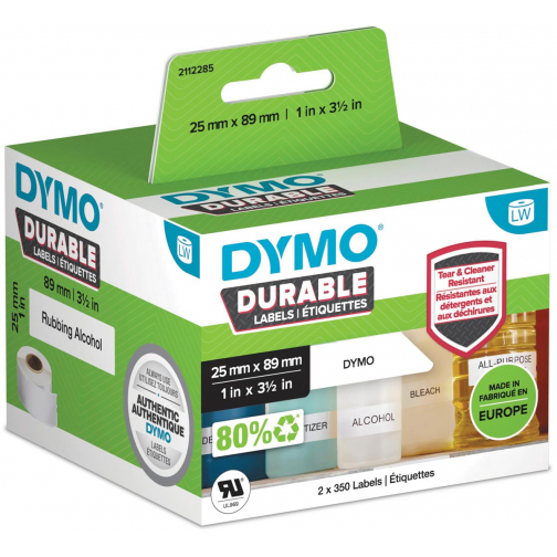 Dymo étiquettes durable LabelWriter ft 25 x 89 mm, 2 x 350 étiquettes