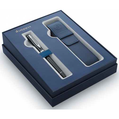 Waterman boîte cadeau stylo plume Expert black avec détail en palladium + etui bleu