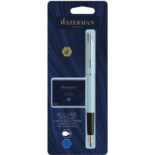 Waterman stylo plume Allure Pastel pointe fine, 6 cartouches d'encre incluses, sous blister