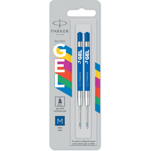 Parker recharge à encre gel pour stylo bille moyenne, 0,7 mm, bleu, blister de 2 pièces