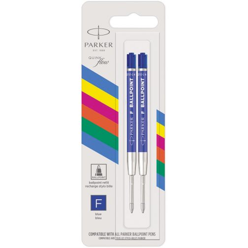 Parker Eco recharge pour stylo bille, pointe fine, bleu, blister de 2 pièces