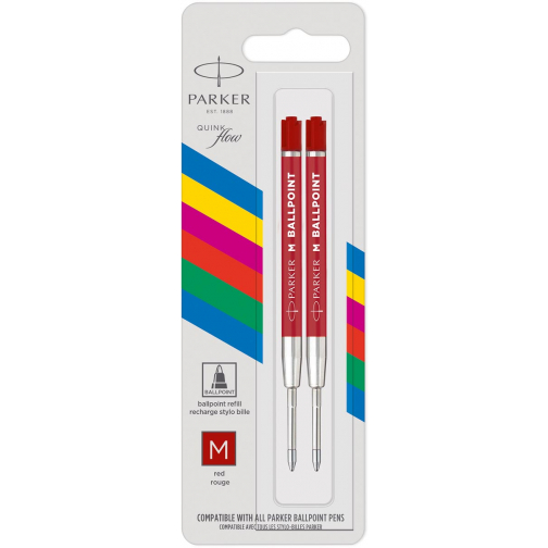 Parker Eco recharge pour stylo bille, pointe moyenne, rouge, blister de 2 pièces