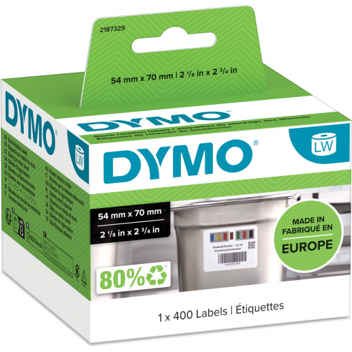 Dymo étiquettes LabelWriter, ft 70 x 54 mm, pour l'industrie alimentaire, blanc, 400 étiquettes