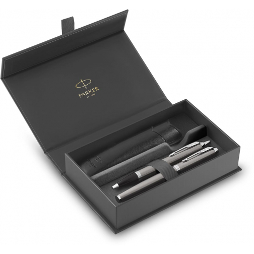 Parker IM stylo plume et stylo à bille, duoset, coffret cadeau et etui, argent