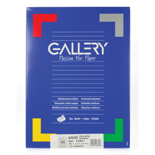 Gallery étiquettes blanches ft 38,1 x 21,2 mm (l x h), coins arrondis, 65 par feuille