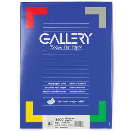 Gallery étiquettes blanches ft 48,3 x 25,4 mm (l x h), coins arrondis, 44 par feuille