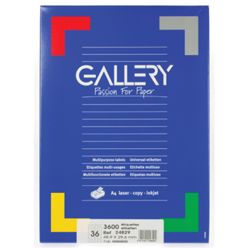 Gallery étiquettes blanches ft 48,9 x 29,6 mm (l x h), coins droits, 36 par feuille
