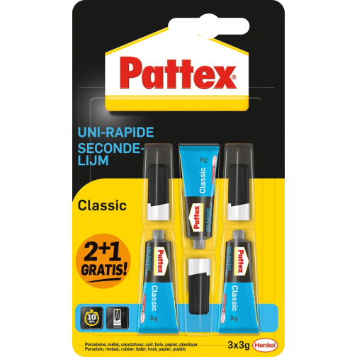 Pattex Classic colle instantanée, 3 g, 2 + 1 gratuit, sous blister