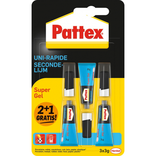 Pattex Super Gel colle instantanée, 3 g, 2 + 1 gratuit, sous blister