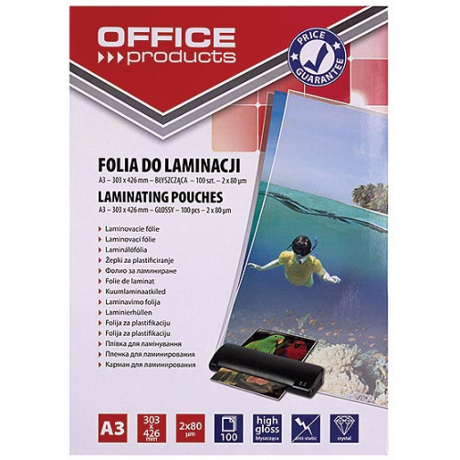 OFFICE products pochette à plastifier ft A3, 160 microns (2 x 80 microns), paquet de 100 pièces