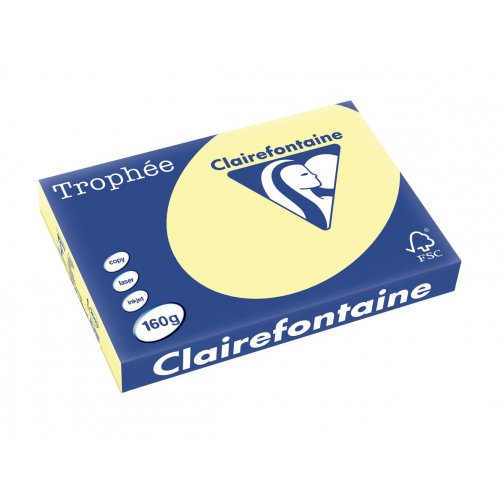 Clairefontaine Trophée Pastel, papier couleur, A3, 160 g, 250 feuilles, jaune canari