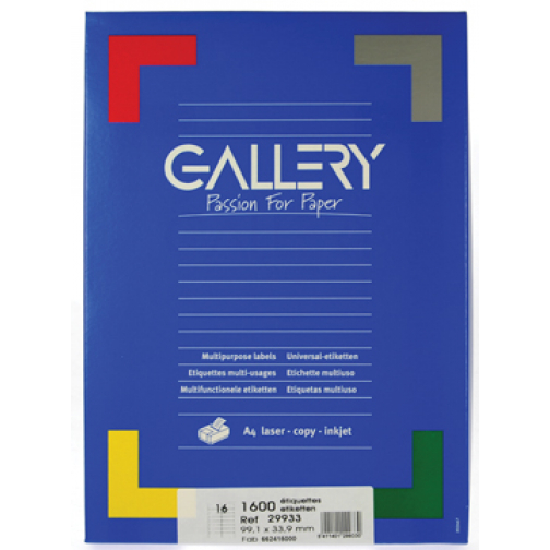 Gallery étiquettes blanches ft 99,1 x 33,9 mm (l x h), coins arrondis, 16 par feuille