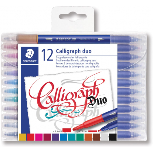 Staedtler feutre calligraphie Calligraph duo, boîte de 12 pièces en couleurs assorties