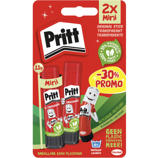 Pritt bâton de colle, 11 g, blister de 2 pièces, 2ième à moitié prix