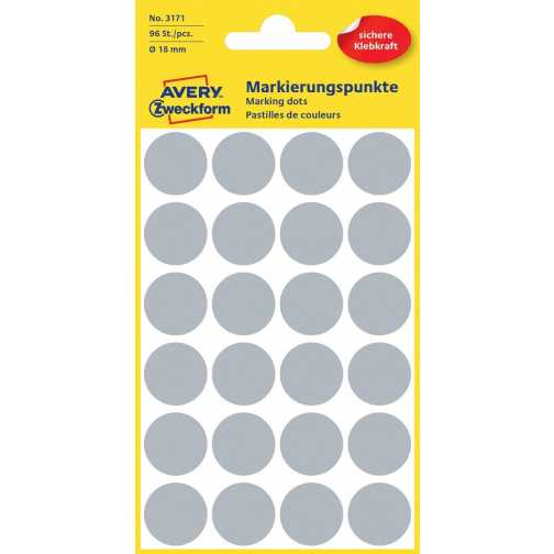 Avery Etiquettes ronds diamètre 18 mm, gris, 96 pièces