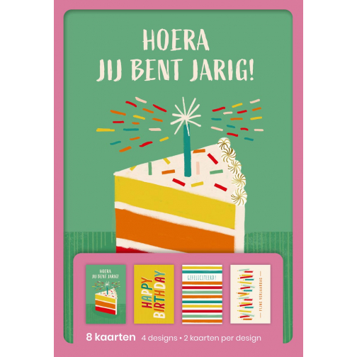 Hallmark cartes de souhaits, hoera c'est ton anniversaire (NL), blister de 8 pièces