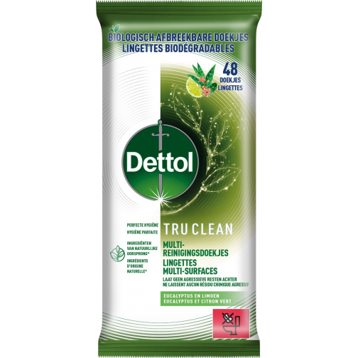 Dettol lingettes nettoyantes TruClean, eucalyptus et citron vert, paquet de 48 pièces