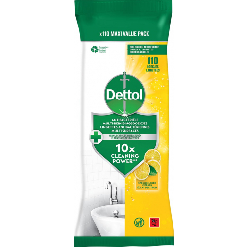 Dettol lingettes nettoyantes antibactérien, citron, paquet de 110 pièces