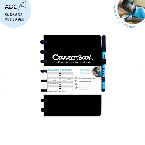Correctbook Original, A5, cahier effaçable / réutilisable, ligné, Ink Black (noir)