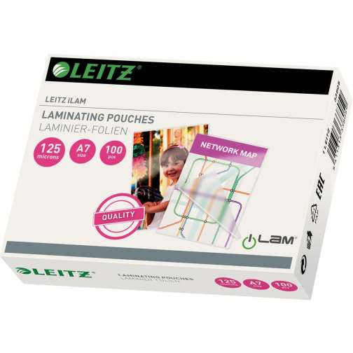 Leitz Ilam pochette à plastifier ft A7, 250 microns (2 x 125 microns), paquet de 100 pièces