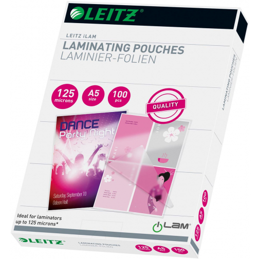 Leitz Eva pochette à plastifier ft A5, 250 microns (2 x 125 microns), paquet de 100 pièces