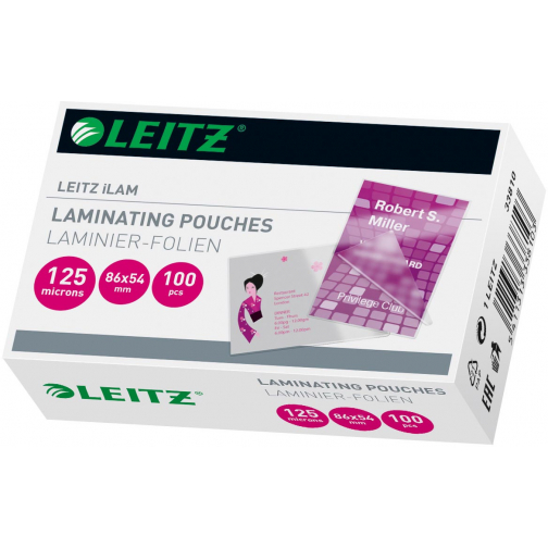 Leitz Eva pochette à plastifier ft 54 x 86 mm, 250 microns (2 x 125 microns), paquet de 100 pièces