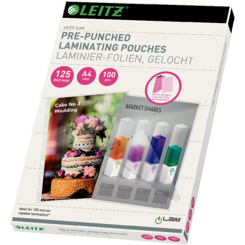 Leitz Ilam pochette à plastifier ft A4, 250 microns (2 x 125 microns), perforée, paquet de 100 pièces