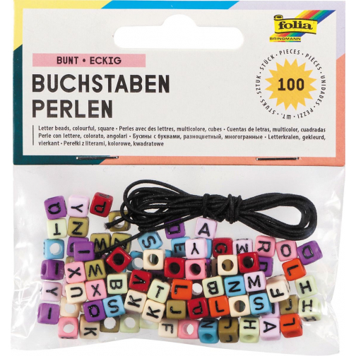 Folia perles lettres avec fil elastique de 1 mètre, 100 pièces, différentes couleurs