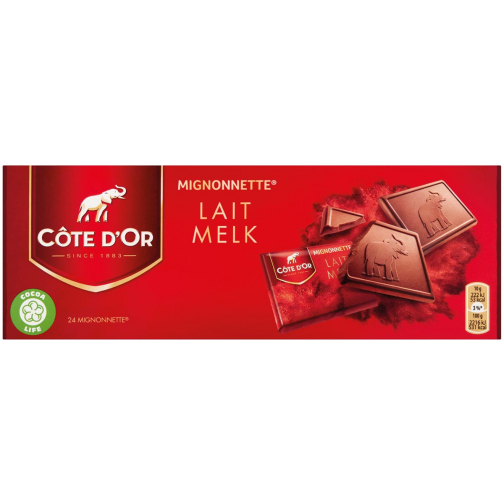 Côte d'Or Mignonnettes chocolat, lait, 10 g, boîte de 24 pièces, emballé séparément