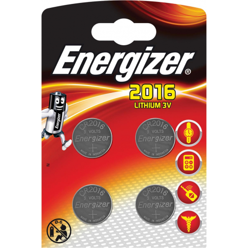 Energizer piles bouton lithium CR2016, blister de 4