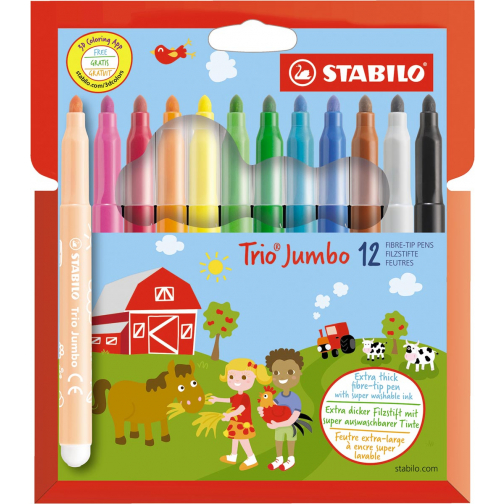 STABILO Trio Jumbo feutre, étui de 12 pièces, assorti