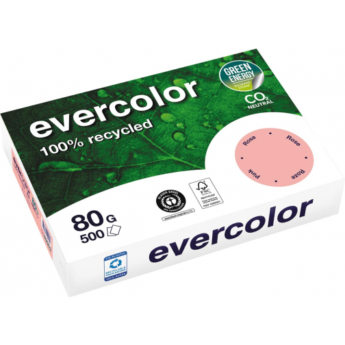 Clairefontaine Evercolor, papier couleur recyclé, A4, 80g, 500 feuilles, rose