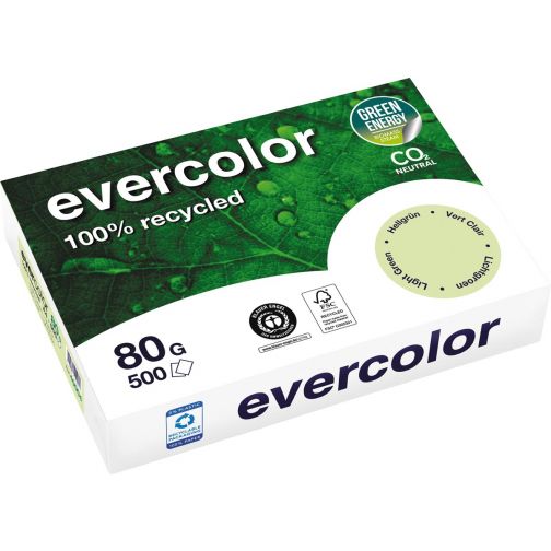 Clairefontaine Evercolor, papier couleur recyclé, A4, 80g, 500 feuilles, vert pâle