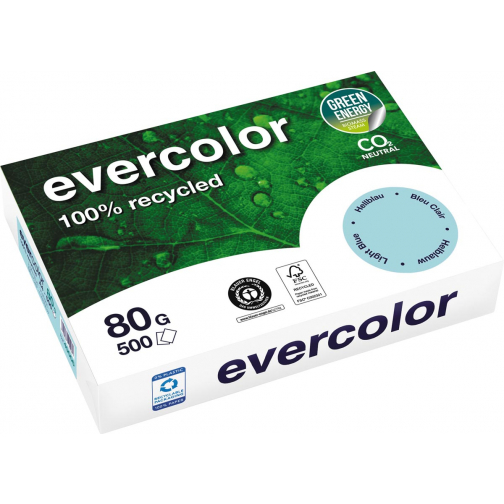 Clairefontaine Evercolor, papier couleur recyclé, A4, 80g, 500 feuilles, bleu vif