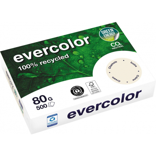 Clairefontaine Evercolor, papier couleur recyclé, A4, 80g, 500 feuilles, ivoire