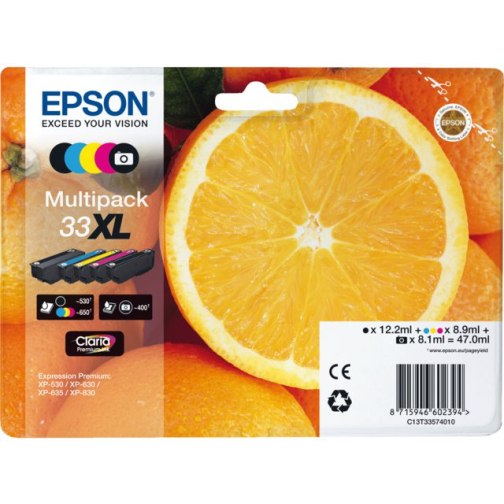 Inktcartridge Epson 33XL T3357 2x zw + 3 Kl