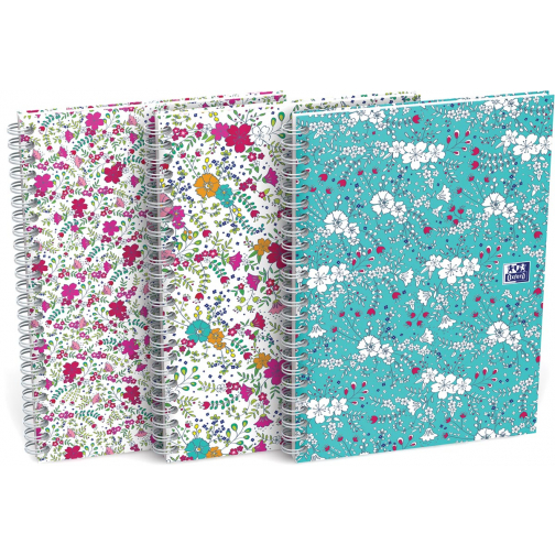 Oxford Floral couverture rembordée cahier à spirale, ft B5, 60 feuilles, ligné, 3 décors assortis