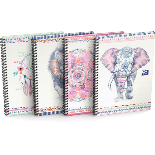 Oxford Boho Chic cahier spiralé, ft A5, 120 pages, ligné, couleurs assorties
