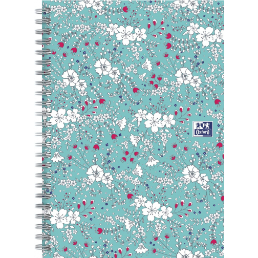 Oxford Floral couverture rembordée cahier à spirale, ft B5, 60 feuilles, ligné, turquoise