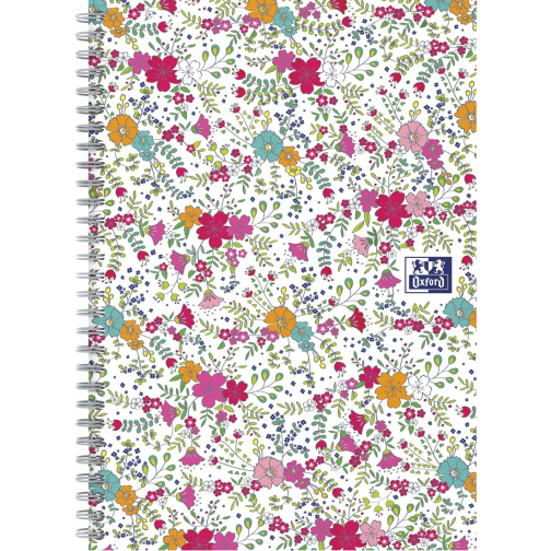 Oxford Floral couverture rembordée cahier à spirale, ft B5, 60 feuilles, quadrillé 5 mm, blanc