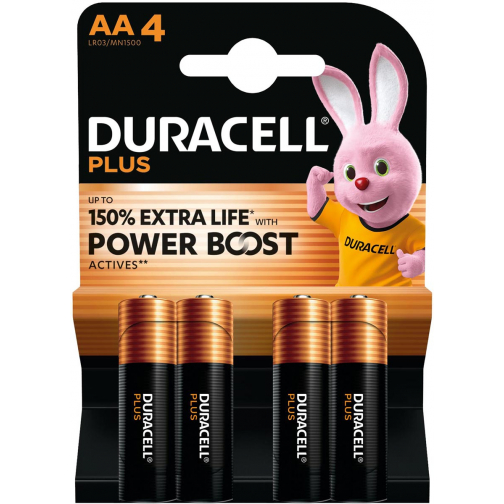 Duracell piles Plus 100%, AA, blister 4 pièces