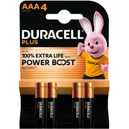 Duracell piles Plus 100%, AAA, blister 4 pièces