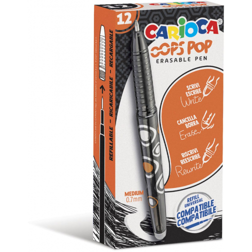 Carioca roller gel Oops Pop, medium, effaçable, boîte de 12 pièces, noir