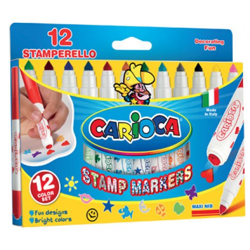 Carioca feutre tampon Stamperello, 12 pièces (= 12 couleurs et 12 motifs de tampon)