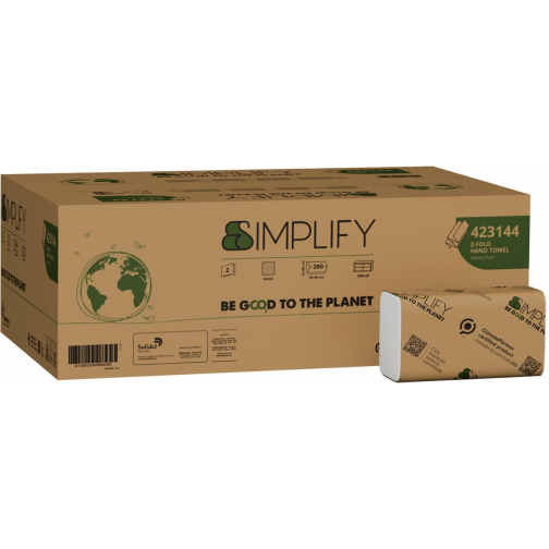 Papernet essuie-mains en papier Simplify, pli en Z, 2 plis, 200 feuilles, paquet de 20 pièces