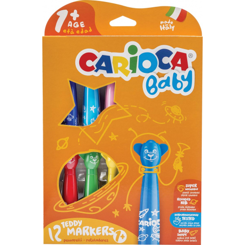 Carioca feutre Baby Teddy, boîte de 12 pièces en couleurs assorties