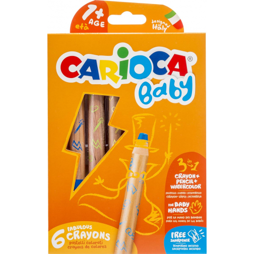 Carioca crayon de couleur Baby 3-en-1, couleurs assorties, 6 pièces en étui cartonné