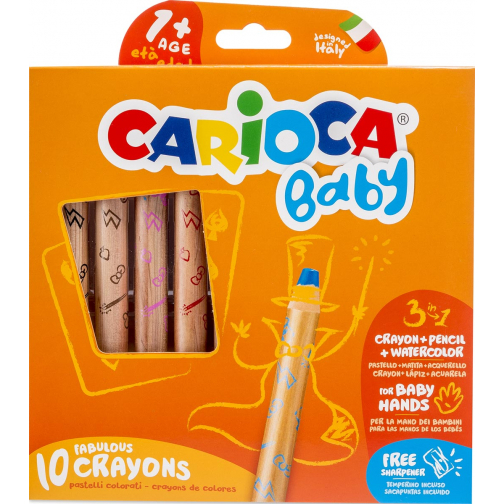 Carioca crayon de couleur Baby 3-en-1, couleurs assorties, 10 pièces en étui cartonné