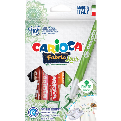 Carioca feutre textile Fabricliner, boîte de 10 pièces en couleurs assorties